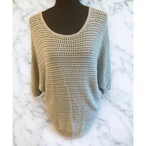 Elle Silver Gray Open Light Weight Knit Sweater Butterfly Sleeves Women Sz Med